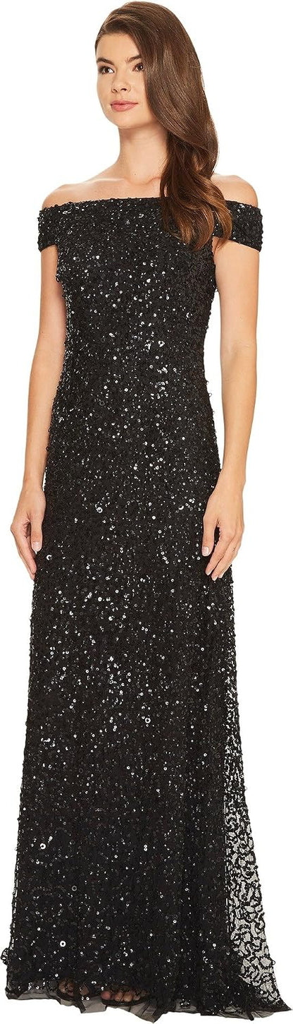 Adrianna Papell Women's Off The Shoulder Crunchy Bead Gown.