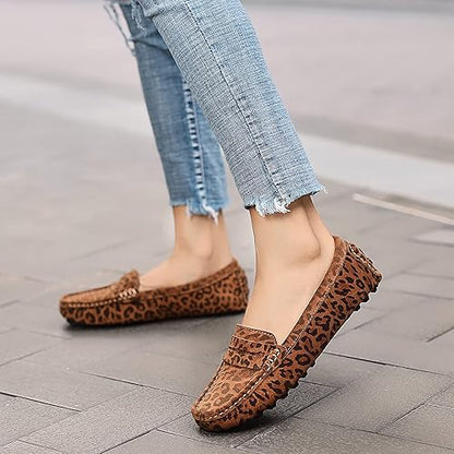 Osslue Women's Suede Leather Casual Penny Loafers Retro Ladies Moccasins Driving Mocs Comfort Slip-On Fashion Boat Shoes Classic Flats
