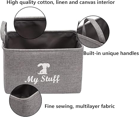 Geyecete Canvas Dog Toy Storage Dog Toy Basket -Box for Dog Toy Bins, Dog Blanket, Dog Clothes Storage - Pet Toy and Accessory Storage Bin-Gray