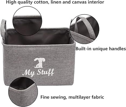 Geyecete Canvas Dog Toy Storage Dog Toy Basket -Box for Dog Toy Bins, Dog Blanket, Dog Clothes Storage - Pet Toy and Accessory Storage Bin-Gray