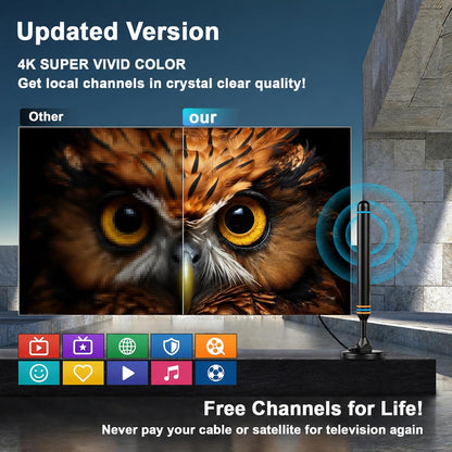 TV Antenna Indoor Antenna for Smart TV for Long Range Reception and All Smart TVs HD Digital Antenna with Amplifier Signal Booster for Local Channels Supports 4K 1080p-Interchangable Orange/Blue color rings