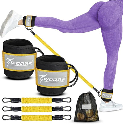 Ankle Resistance Bands with Cuffs, Ankle Bands for Working Out, Glutes Workout Equipment, Butt Exercise Equipment for Kickbacks Hip Fitness Training, Legs Resistance Bands for Women  Men
