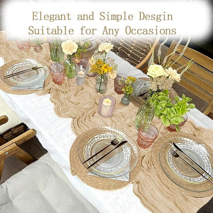 3 Pack Beige Cheesecloth Table Runner 20 x 120 inch Gauze Table Runners 10 FT Long,Semi Sheer Boho Cheese Cloth Fabric Table Runner Bulk for Party,Wedding,Baby Shower,Bridal Shower Decoration