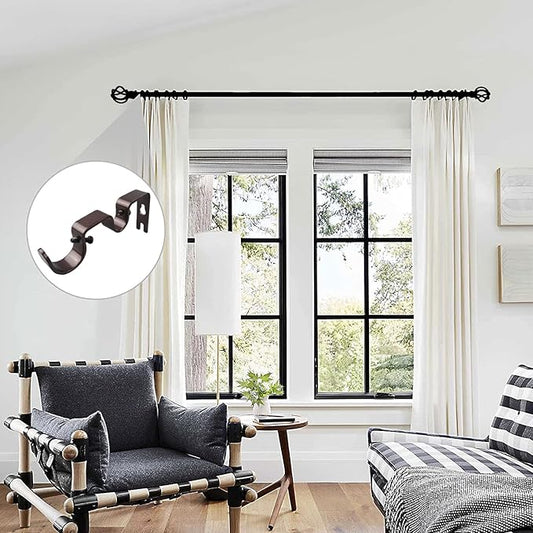 3PCS Double Curtain Rod Brackets, Fits up to 1 and 58 inch Rods, Double Fixed Wall Brackets, Bronze