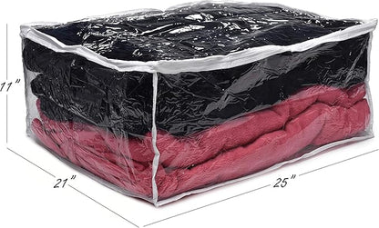 Blanket Storage Bags - 90 L - Zippered Large Clear Plastic Storage Bag. Shield Your Quilt Blankets, Bedding and Clothes from Dust, Dirt & Moisture - Gliding Zipper for Easy Access