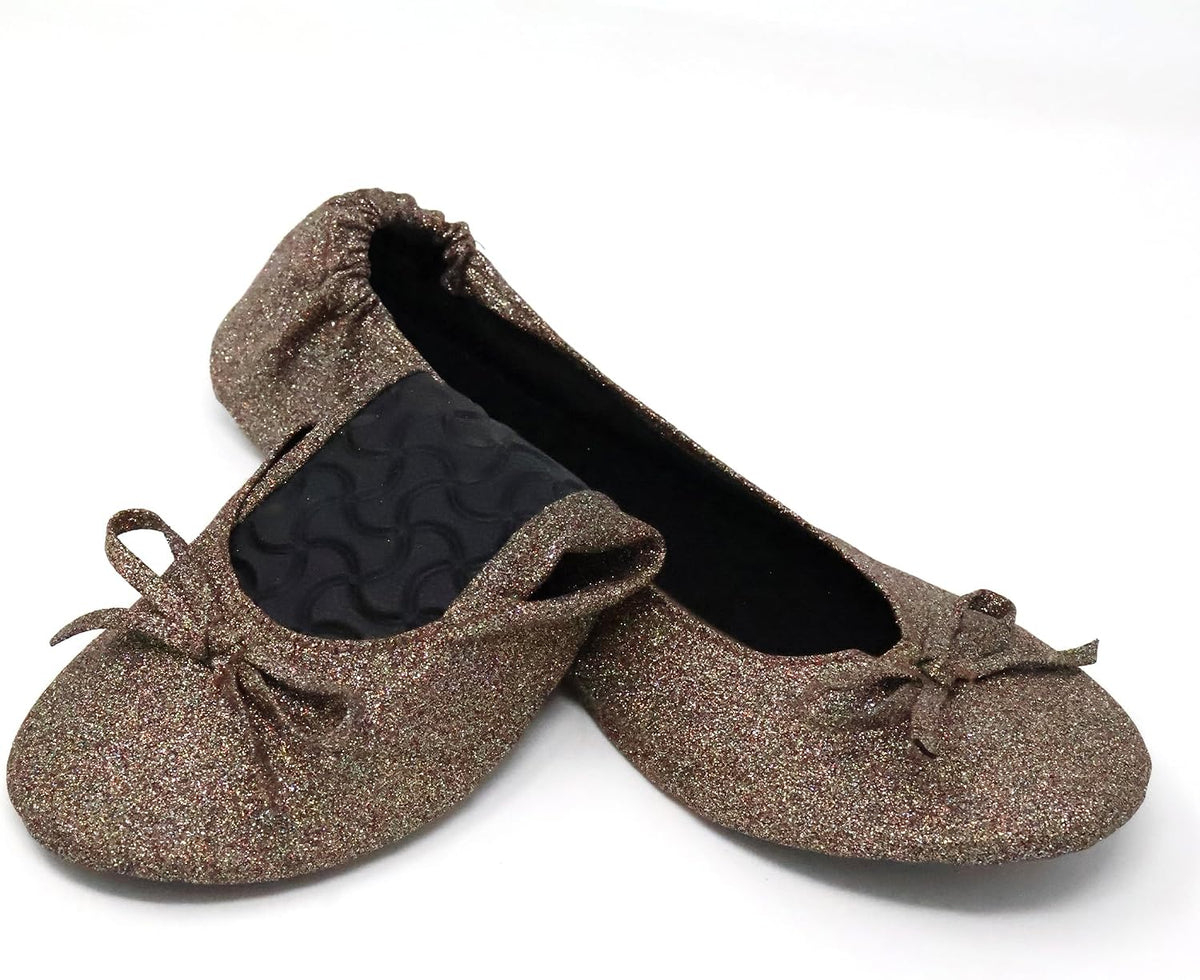 Silky Toes Women's Glitter Foldable Roll-Up Ballet Flats
