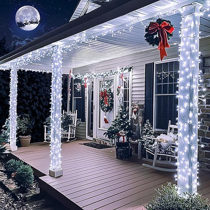 JMEXSUSS 33ft 100 LED White Christmas Lights, 8 Modes Connectable Clear Wire Twinkle Fairy String Lights Indoor, Plug-in Christmas String Lights Outdoor Waterproof for Christmas Wedding Party Tree