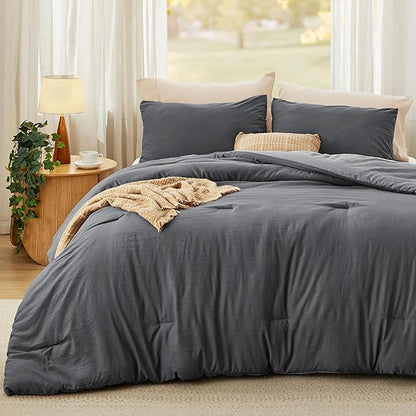 Bedsure Queen Reversible Grey Pre-Washed All Season Duvet Set Soft Warm 1 Lightweight Duvet (90 x 90 inches) and 2 Pillowcases (20 x 26 inches)