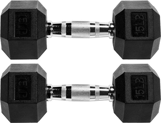 Premium Rubber Encased Hex Dumbbell, 15LB Pair