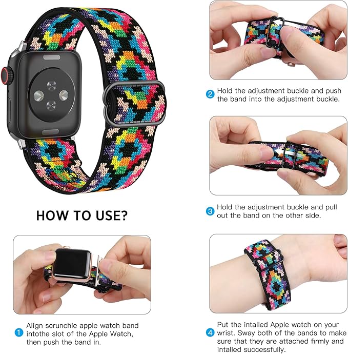 Stretchy Nylon Loop Bands Compatible with Apple Watch 38mm 40mm, Adjustable Soft Elastics Strap Compatible with Apple Watch SE iWatch Series 654321 Colorful 38mm40mm