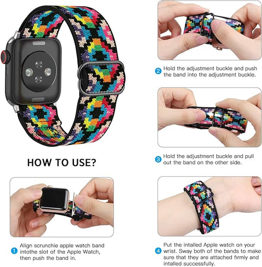 Stretchy Nylon Loop Bands Compatible with Apple Watch 38mm 40mm, Adjustable Soft Elastics Strap Compatible with Apple Watch SE iWatch Series 654321 Colorful 38mm40mm