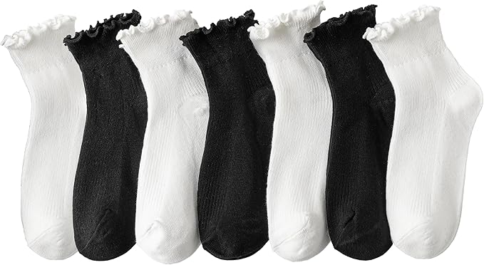 Women's Trim Ruffle Frilly Turn Cuff Socks - Cute Vintage Dress Crew Ankle Boot Socks