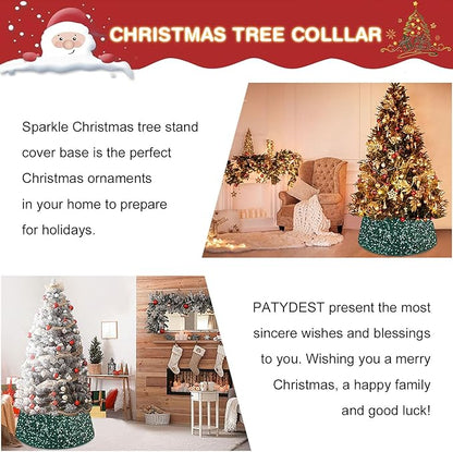 Sequin Christmas Tree Collar Glitter Tree Skirt Emerald Green Velvet Fabric Xmas Tree Base Stand Cover Christmas Tree Ring Holiday Trunk Skirt Cover Christmas Tree Skirts for Home Decor 23.6 Inch
