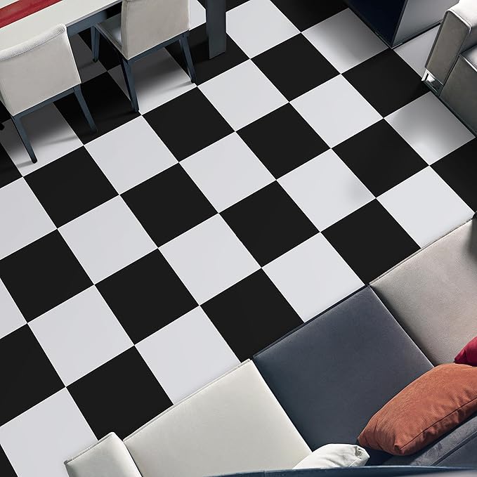 Vinyl Flooring Peel and Stick Floor TileCoverings 12in12in Easy to Install and Waterproof for Bathroom and Kitchen (10 PCS, Black and White)