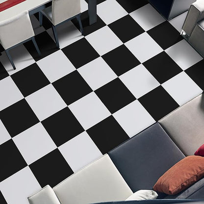 Vinyl Flooring Peel and Stick Floor TileCoverings 12in12in Easy to Install and Waterproof for Bathroom and Kitchen (10 PCS, Black and White)