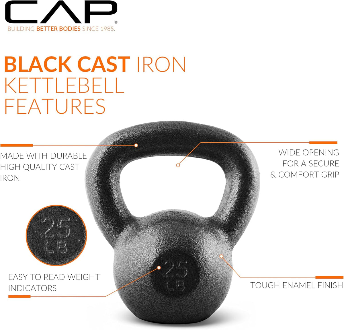 CAP Barbell Black Cast Iron Kettlebell Single or Set | 10-80 Lbs