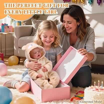 BABESIDE 17 Inch Drink and Wet Reborn Baby Doll, Full Soft Vinyl Girl | Closed-Eye Newborn Look, Realistic Details, Bear Outfit, Feeding and Diaper-Changing Play, Gift for Kids Ages 3+