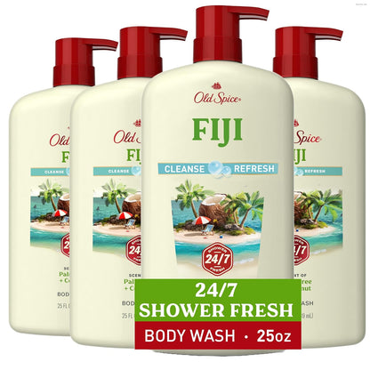 This Old Spice body wash with Fiji palm tree and coconut scent leaves you feeling refreshed and invigorated, like a tropical paradise. It's a popular product!