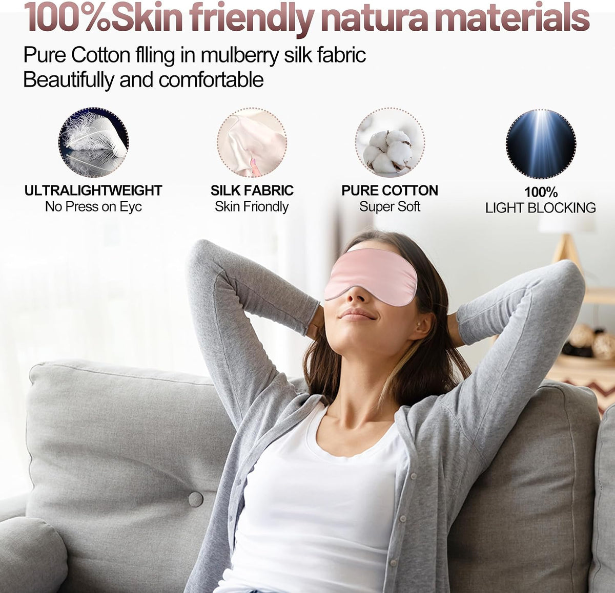 Sleep Mask, Silk Eye Mask for Sleeping with Adjustable Strap, Blindfold Eyeshade for Men & Women, Comfortable & Soft Eye Cover Eyeshade for Night Sleep (Pink)