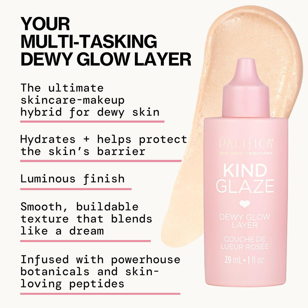 Pacifica Makeup Primer – Kind Glaze Dewy Glow Layer, Hydrating Primer with Vegan Collagen, Squalane & Ceramides for Soft-Focus Radiance, Vegan & Cruelty-Free, 1 fl oz