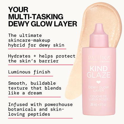 Pacifica Makeup Primer – Kind Glaze Dewy Glow Layer, Hydrating Primer with Vegan Collagen, Squalane & Ceramides for Soft-Focus Radiance, Vegan & Cruelty-Free, 1 fl oz