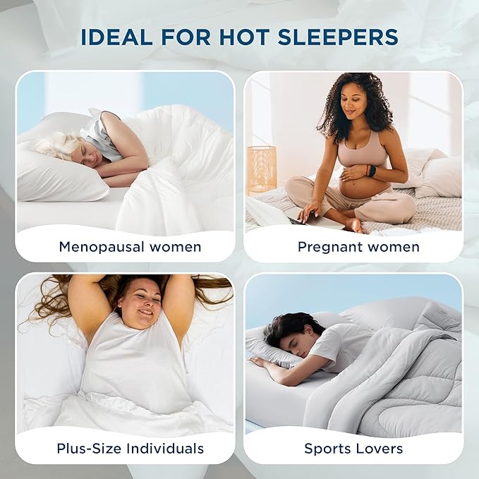 Bedsure Cooling Comforter Queen Size - Rayon Derived from Bamboo Blend  Breathable Lyocell Grey Comforter, Natural Cool Duvet for Hot Sleeper, Ultra-Soft and Moisture-Wicking, White, 88x88 Inches