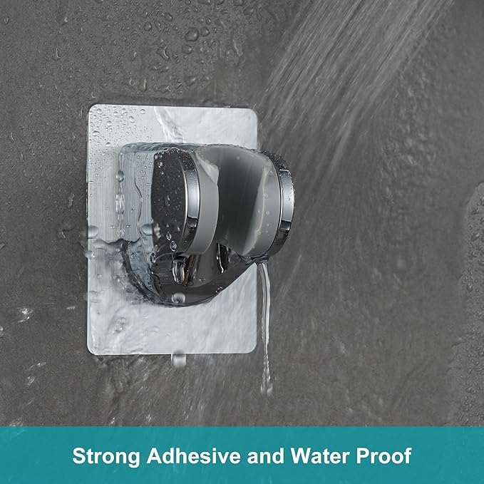 Shower Head Holder Strong Adhesive No Drilling Wall Mount Adjustable Handheld Showerhead Bracket for RV Kids Bathroom Shower,Fix Firmly and Use Conveniently (Silver, 1)