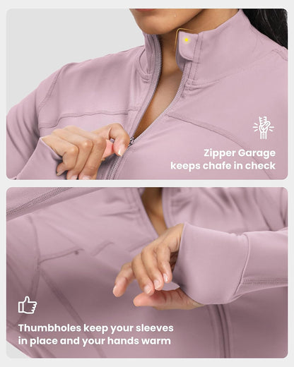 GYM RAINBOW Womens Zip Up Workout Jakcets Lightweight Slim Fit Running Athletic Jackets with Thumb Holes .