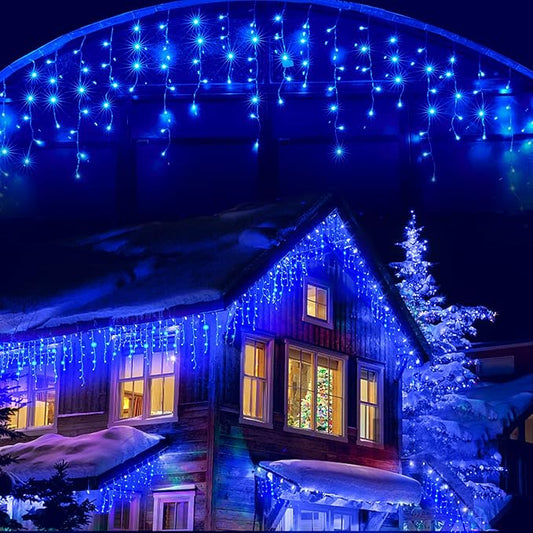 Led Christmas Lights Outdoor Christmas Decorations Hanging Lights 400LED 8 Modes 75 Drops, Waterproof Outdoor Indoor Fairy Christmas Light for Party, Holiday, Wedding Decorations (Blue)