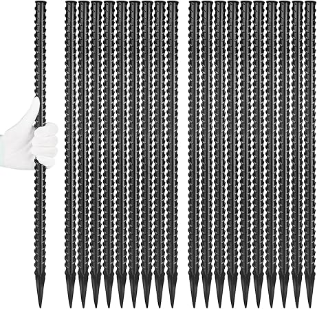 24 Inches Straight Rebar Stakes(20-Pack), 12" Diameter Steel Metal Stakes for Garden with Chisel Point End Heavy Duty Ground Anchors for Landscape, Concrete Form, Camping  Trapping Black