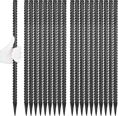24 Inches Straight Rebar Stakes(20-Pack), 12" Diameter Steel Metal Stakes for Garden with Chisel Point End Heavy Duty Ground Anchors for Landscape, Concrete Form, Camping  Trapping Black