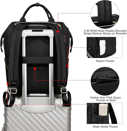 CAFELE Convertible Backpack for Women Men,School Backpacks for Teen Girls Boys,Large Wide Open Backpack with USB Charging Port, 17.3 Inch Work Laptop Backpack,Black(2321H-01)