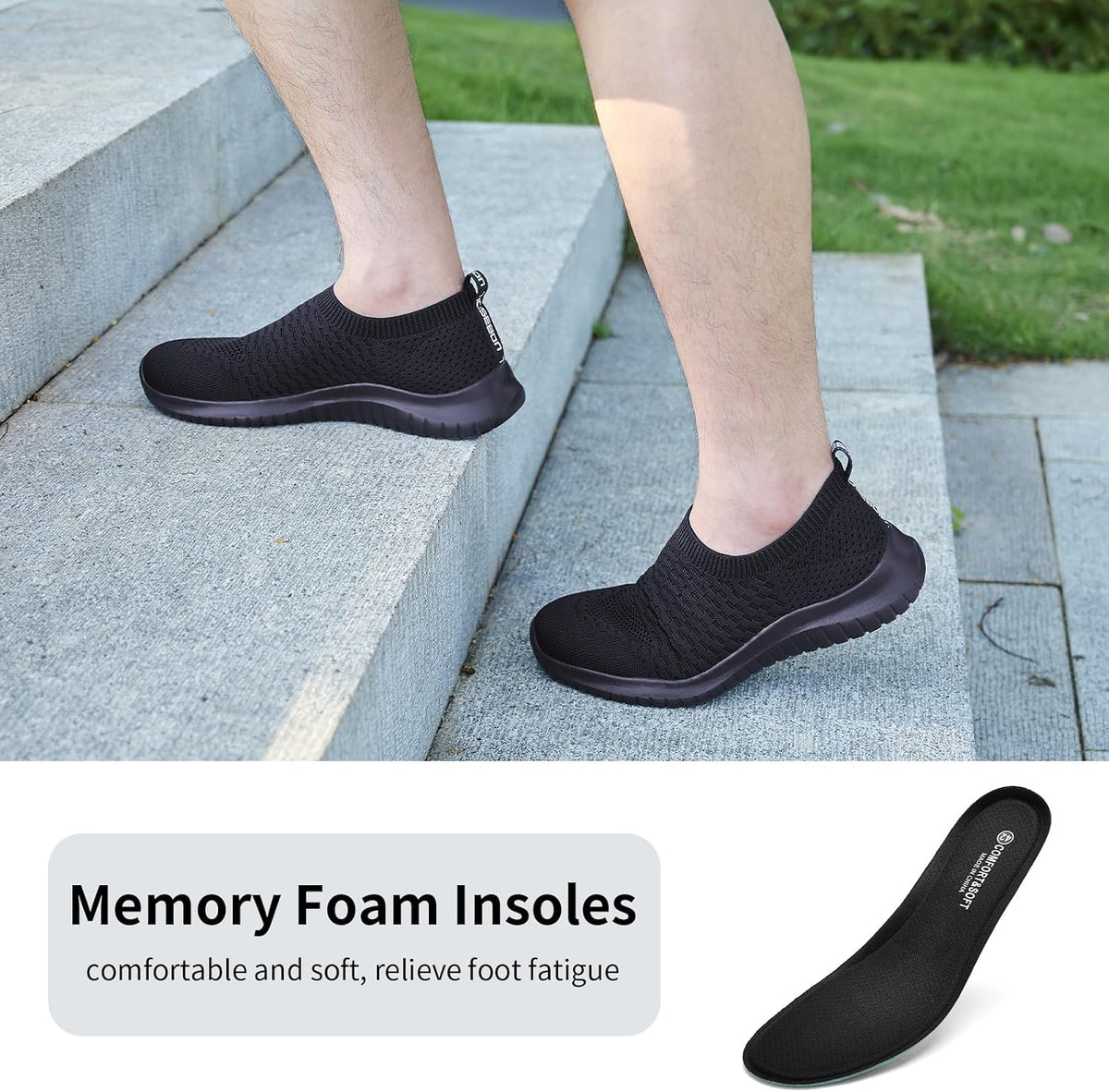 TIOSEBON Men's Slip On Walking Shoes Arch Support Knit Mesh Lightweight Casual Comfortable Gym Workout Running Tennis Travel Standing Sneakers