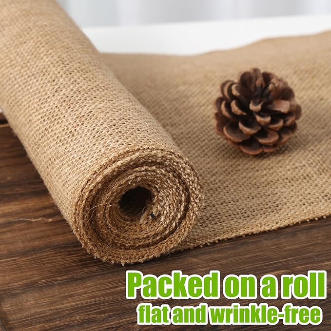 Burlap Table Runners - Natural and Eco-Friendly Versatile Premium Jute Fabric Rolls -12x108Inches(1 Roll) Decor for Weddings,Partie,Events and Home-Rustic Style Tablecloth-DIY Crafts