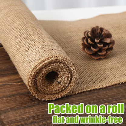 Burlap Table Runners - Natural and Eco-Friendly Versatile Premium Jute Fabric Rolls -12x108Inches(1 Roll) Decor for Weddings,Partie,Events and Home-Rustic Style Tablecloth-DIY Crafts