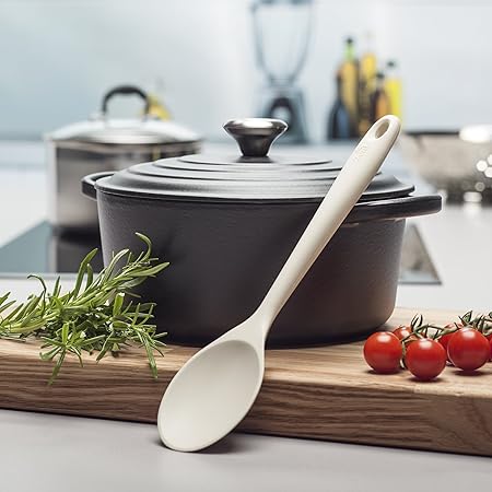 Zeal Scratch Non-Stick Cooking Spoon (28cm), Silicone, Cream, 11-Inch