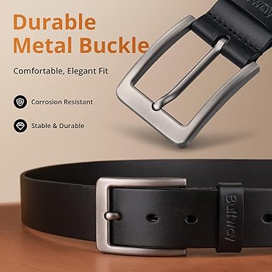 Buffway Leather Belt for Men - Durable Full Grain Men's Belt 1.5", Versatile for Daily Use, with Gift Box