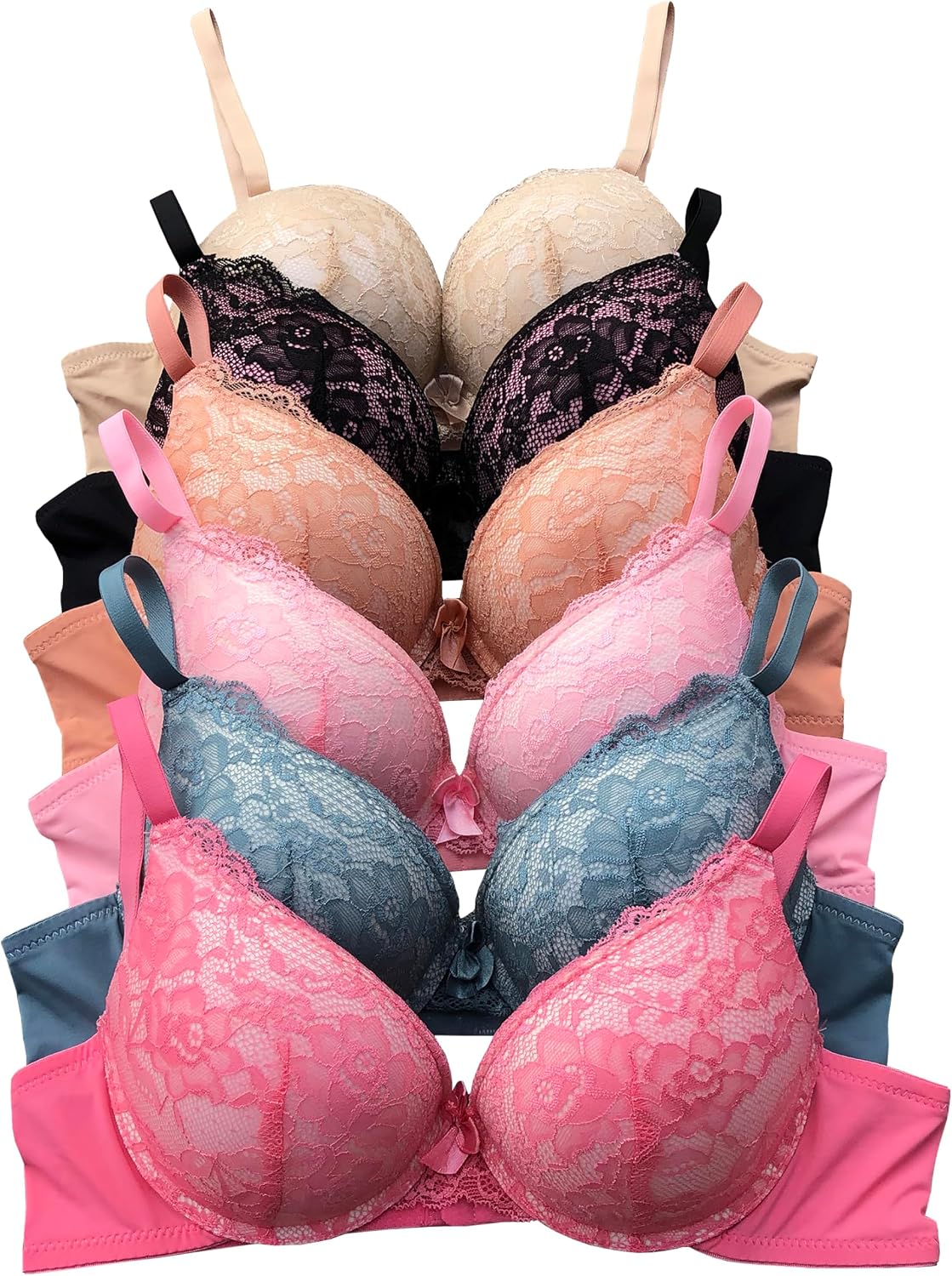 Women Bras 6 Pack of Double Pushup Lace Bra B Cup C Cup