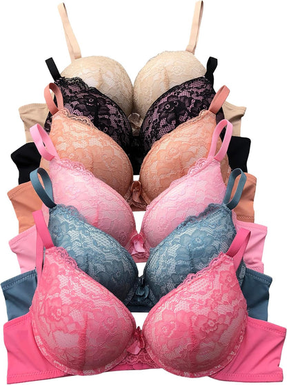 Women Bras 6 Pack of Double Pushup Lace Bra B Cup C Cup