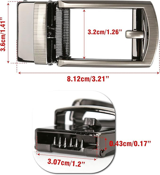 35mm Ratchet Belt Buckle Replacement for 1 1/4 Slide Belt Strap (32mm) – Hebillas para Cinturones de Hombre, Clip-On Push Blade Click Buckle for Men, Automatic Adjustable Accessory Wedding Casual