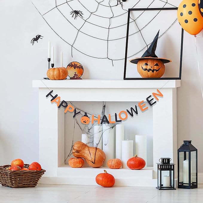 Happy Halloween Banner - Halloween Party Decorations,halloween Decor Banner,halloween Backdrop Black Orange,fall Decor