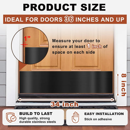 2 PCS 8" x 34" Self Adhesive Door Kick Plate for Bottom of Door, Stainless Steel Front Door Kick Plates, Kickplates for 36" Door Interior and Exterior (Brushed Black)