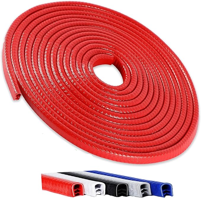 Winfort 16.5FT(5M) Universal Car Door Edge Protector Guards, No-Glue Required Rubber Seal U Shape Automotive Door Entry Guard, Suitable for Most Cars, SUVs and Trucks (Red)