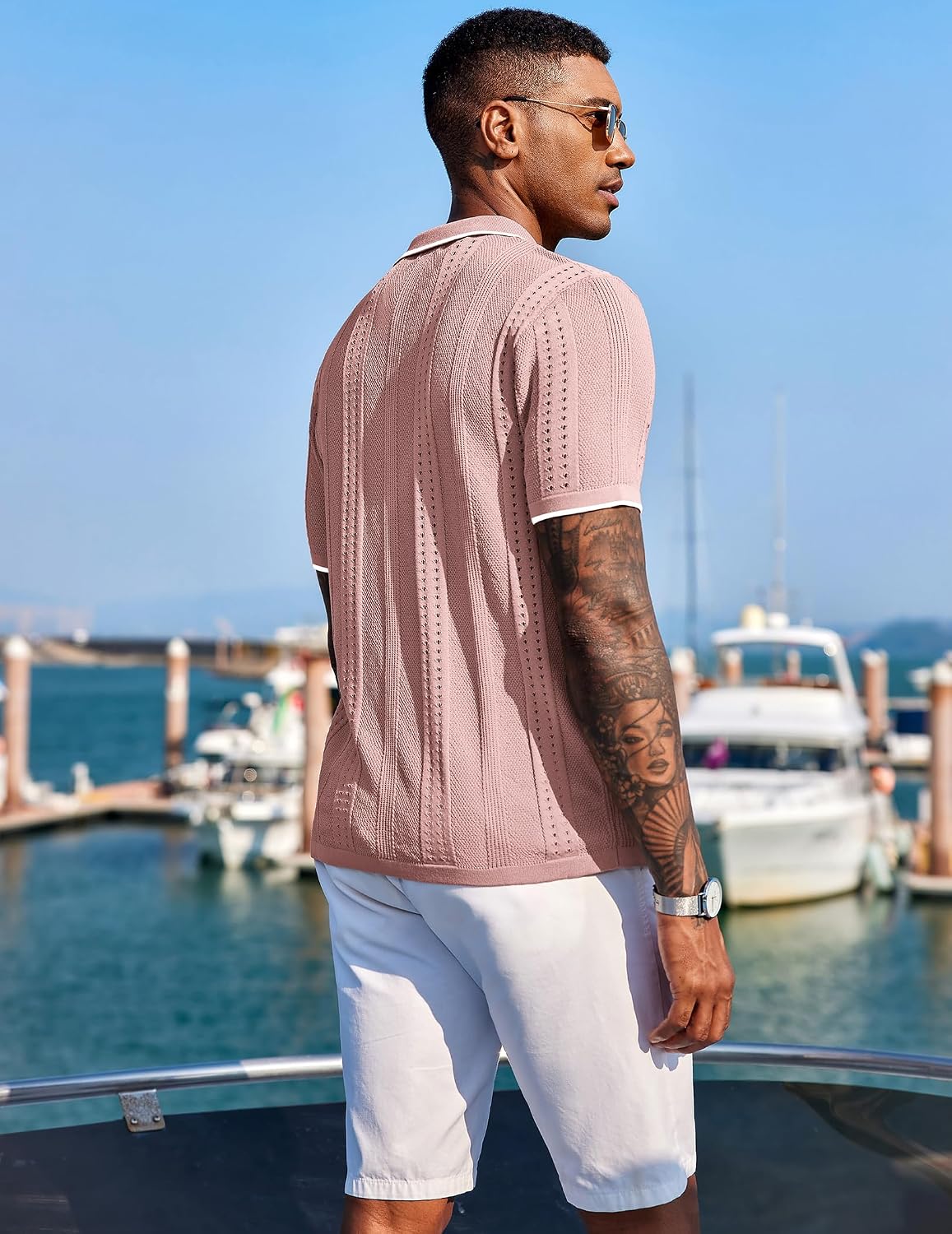 COOFANDY Men's Knit Shirts Short Sleeve Button Down Polo Shirt Fashion Casual Summer Beach Shirts