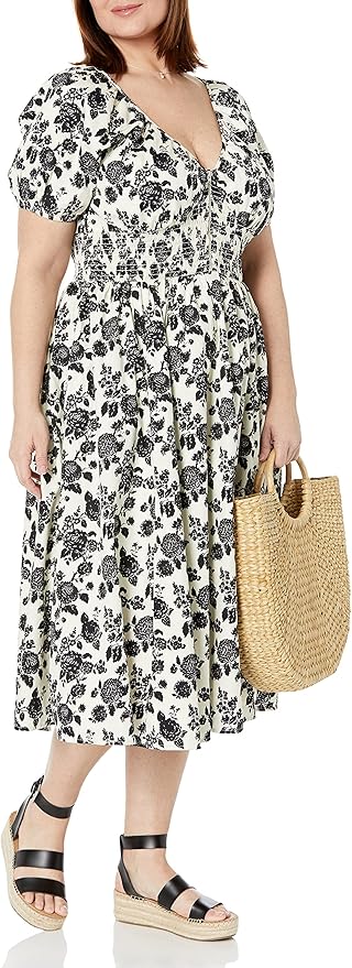 The Drop Women's Daksha Cotton Smocked Zipper Detail Dress