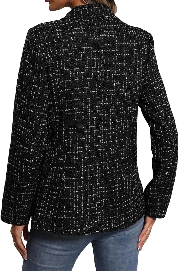 2025Fall Winter Women's Tweed Blazer Jacket-Plaid Fully Lined Fashion Business Casual Lapel Elegant Coat Pockets Amazon's Choice
