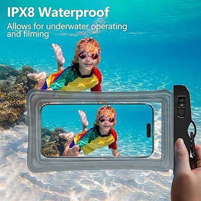 Waterproof Phone Case Small Pouch Beach Dry Bag with Cell Phone Hook Lanyard, Water Proof Phone Protector Gasbag Pouch, Underwater Snorkeling and Swimming Phone Airbag Clear Case (Black)