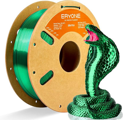 ERYONE Silk PLA Filament for 3D Printer, 1.75mm +/- 0.03mm, 1kg (2.1LBS)/Spool, Silk Green