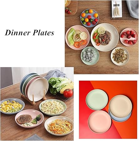 Wheat Straw Plates Lightweight Unbreakable Dinner Dishes Plates Set Dishwasher  Microwave Safe (Large 4 Pack 8')