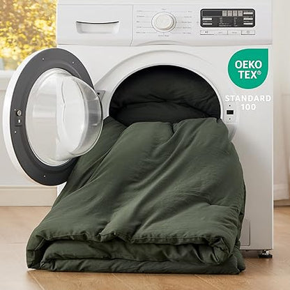 Bedsure California King Size Comforter Set, Dark Green Soft Prewashed Bedding for All Seasons, 3 Pieces GentleSoftTM Bed Set, 1 Lightweight Comforter (104"x96") and 2 Pillowcases (20"x36")